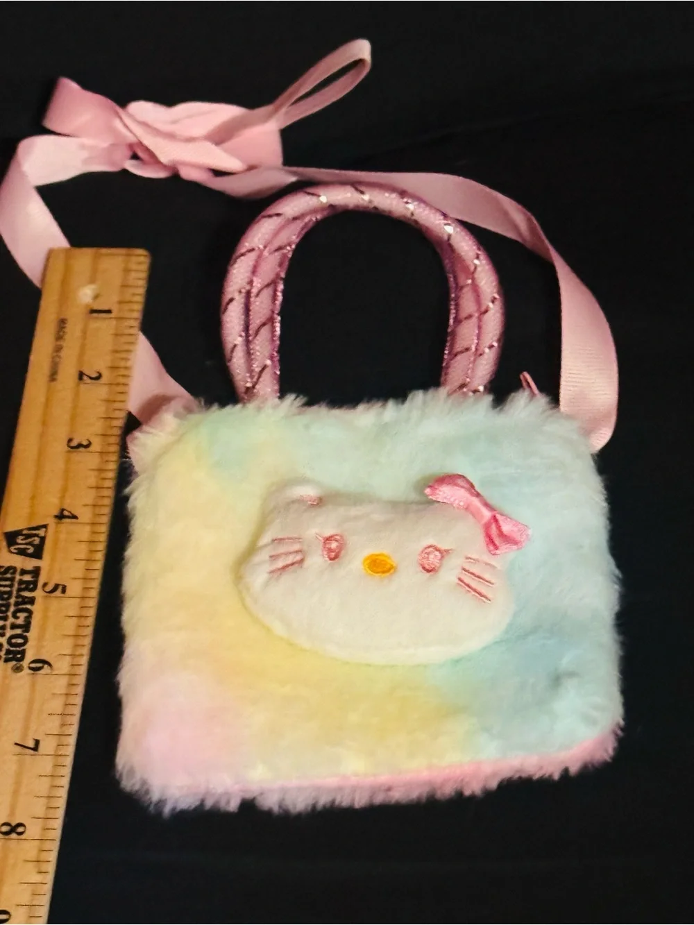 Hello Kitty- Sanrio- Mini Plush Rainbow lUnicorn Crossbody/Purse with Faux Fur